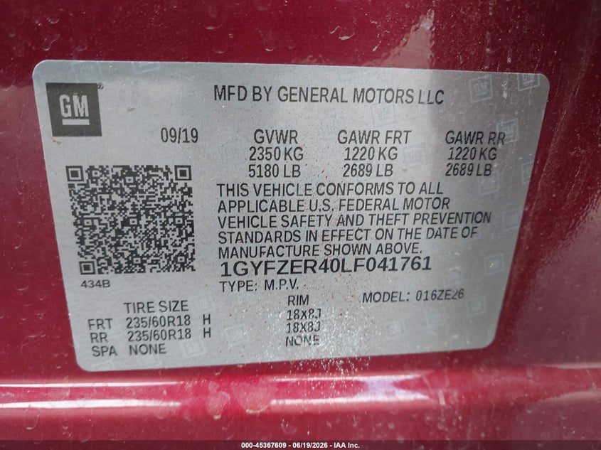 2020 Cadillac Xt4 Fwd Sport VIN: 1GYFZER40LF041761 Lot: 45367609