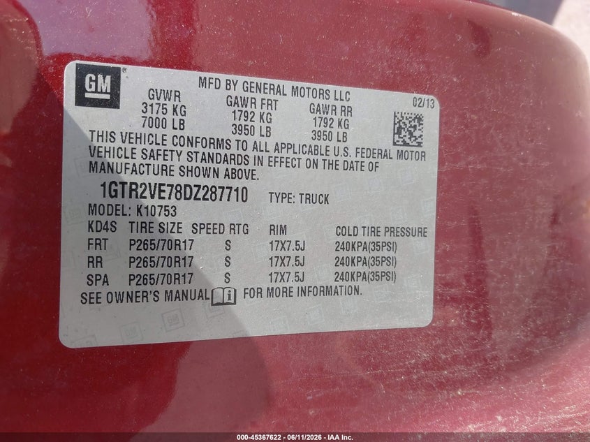 GMC SIERRA 1500 2013 VIN 1GTR2VE78DZ287710
