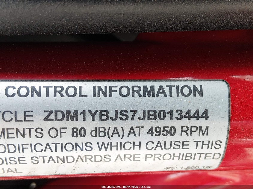 2018 Ducati Hypermotard 939 VIN: ZDM1YBJS7JB013444 Lot: 45367625