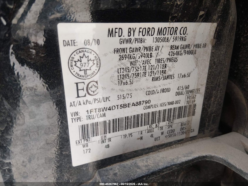 2011 Ford Super Duty F-450 Drw Lariat VIN: 1FT8W4DT5BEA88790 Lot: 45367962