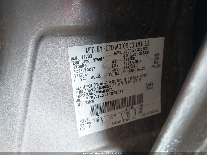 2004 FORD F-150 PICKUP 5.4L V-8 VVT, 300HP
