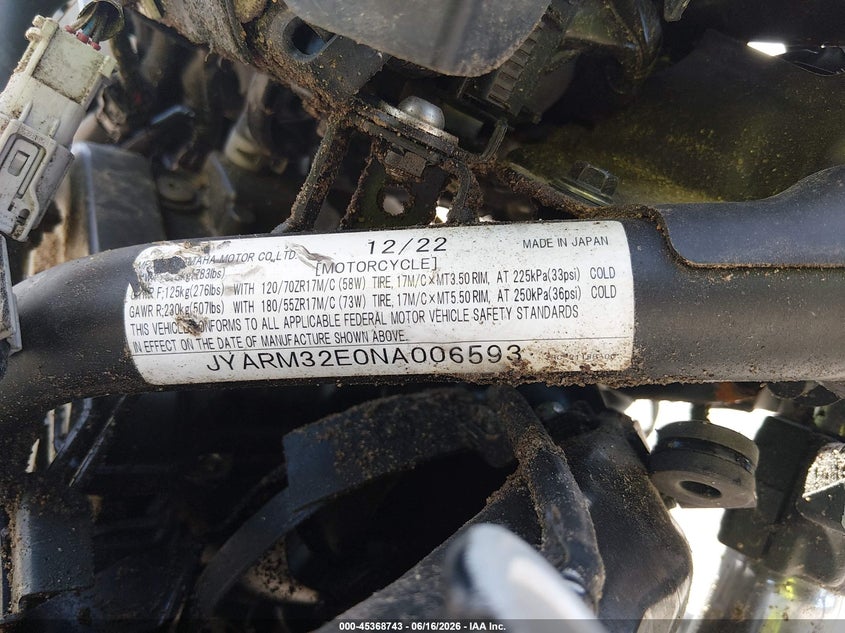 2022 Yamaha Mt07 VIN: JYARM32E0NA006593 Lot: 45368743