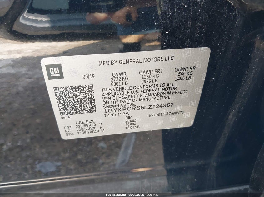 2020 Cadillac Xt6 Fwd Premium Luxury VIN: 1GYKPCRS6LZ124357 Lot: 45368793