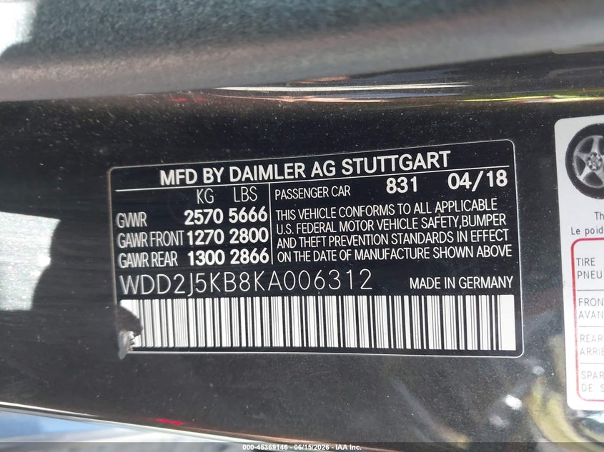 2019 Mercedes-Benz Cls 450 4Matic VIN: WDD2J5KB8KA006312 Lot: 45369146