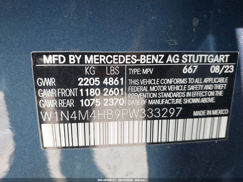 2023 Mercedes-Benz Glb 250 4Matic VIN: W1N4M4HB9PW333297 Lot: 45369171