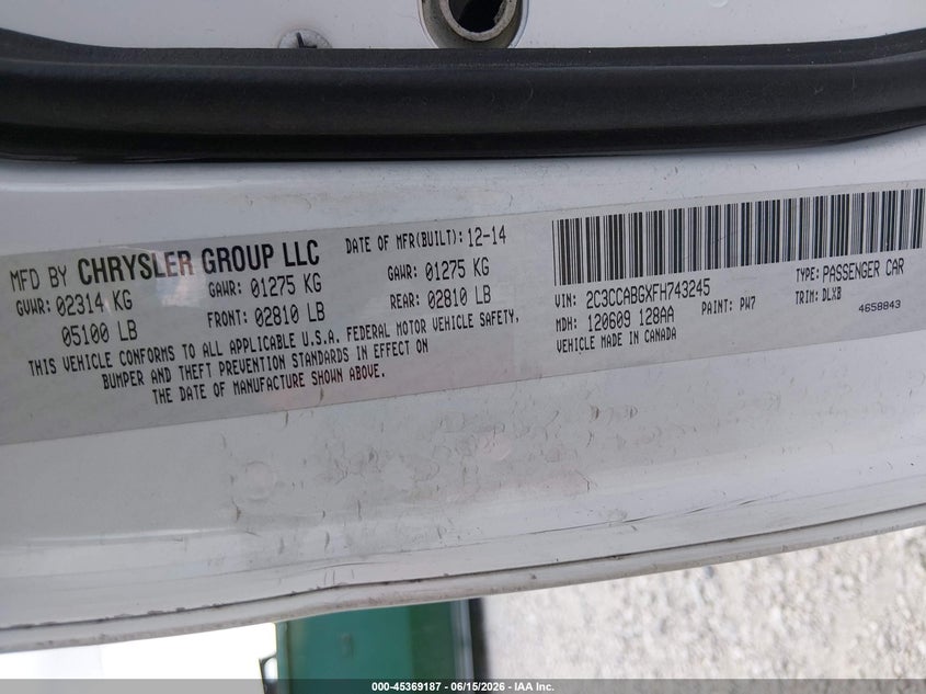 2015 Chrysler 300 300S VIN: 2C3CCABGXFH743245 Lot: 45369187