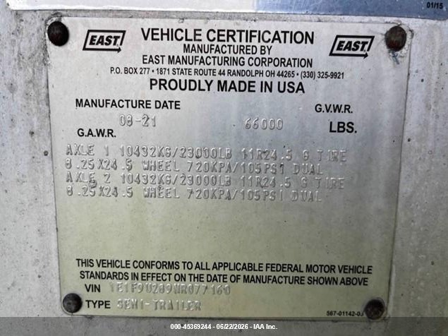 2022 OTHER EAST MANUFACTURING END DUMP TRAILER N/A
