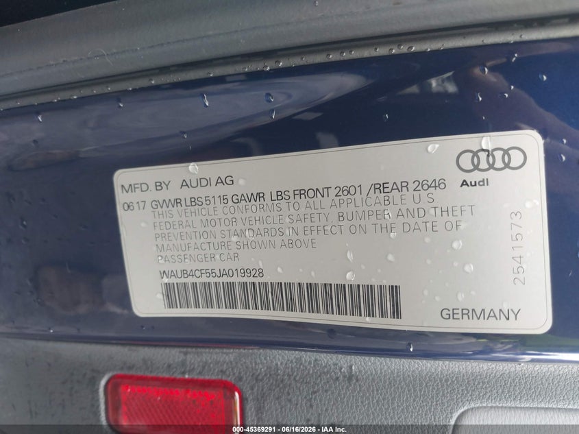 2018 Audi S5 3.0T Premium Plus VIN: WAUB4CF55JA019928 Lot: 45369291