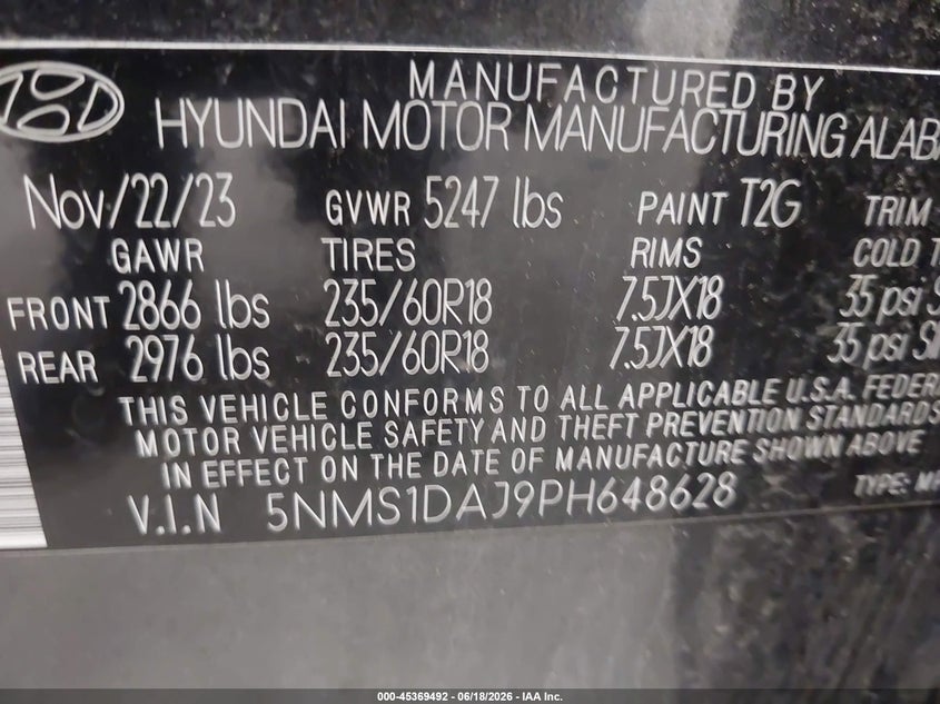 VIN 5NMS1DAJ9PH648628 2023 HYUNDAI SANTA FE SE