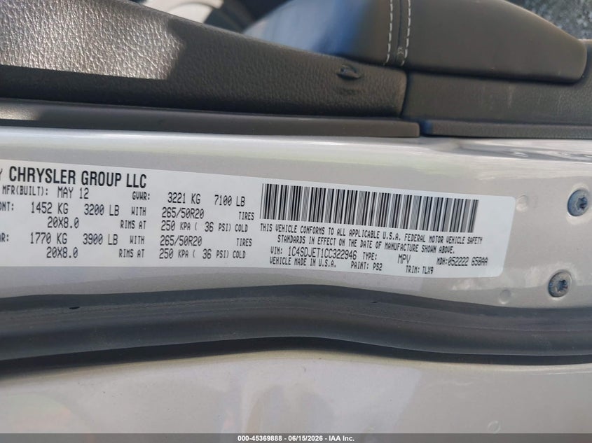 2012 DODGE DURANGO SPORT UTILITY VEHICLE 5.7L V-8 VVT, 360HP