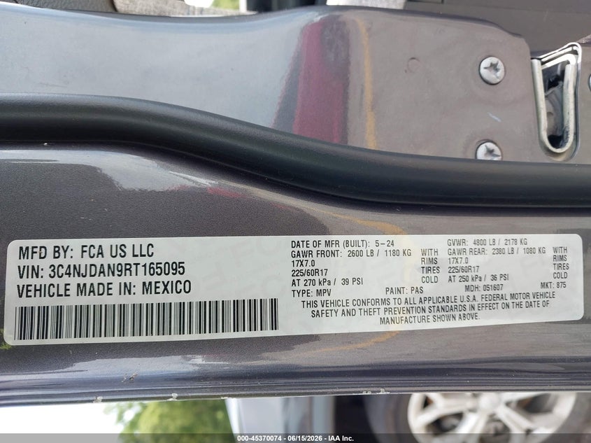 2024 JEEP COMPASS 2.0L I-4 DI, DOHC, V(VIN: 3C4NJDAN9RT165095