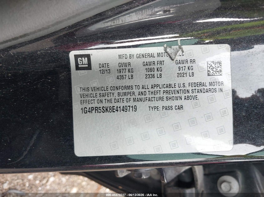 2014 Buick Verano Convenience Group VIN: 1G4PR5SK8E4149719 Lot: 45370227