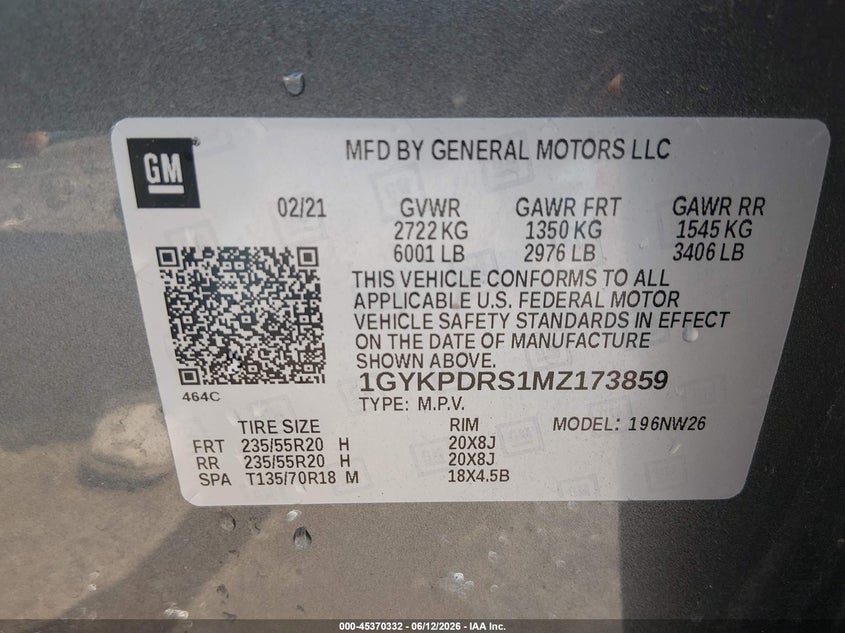 2021 Cadillac Xt6 Awd Premium Luxury VIN: 1GYKPDRS1MZ173859 Lot: 45370332
