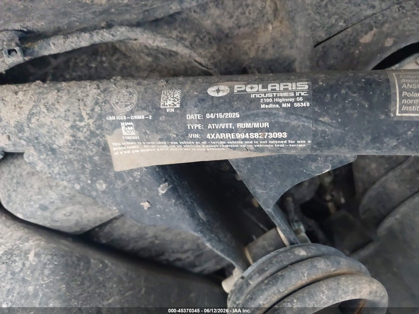 2025 Polaris Ranger Xp 1000 Premium VIN: 4XARRE994S8273093 Lot: 45370345