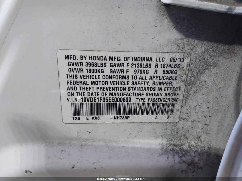 2014 Acura Ilx 2.0L VIN: 19VDE1F35EE000609 Lot: 45370422