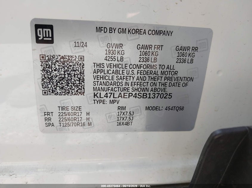 2025 Buick Envista Preferred Fwd VIN: KL47LAEP4SB137025 Lot: 45370464