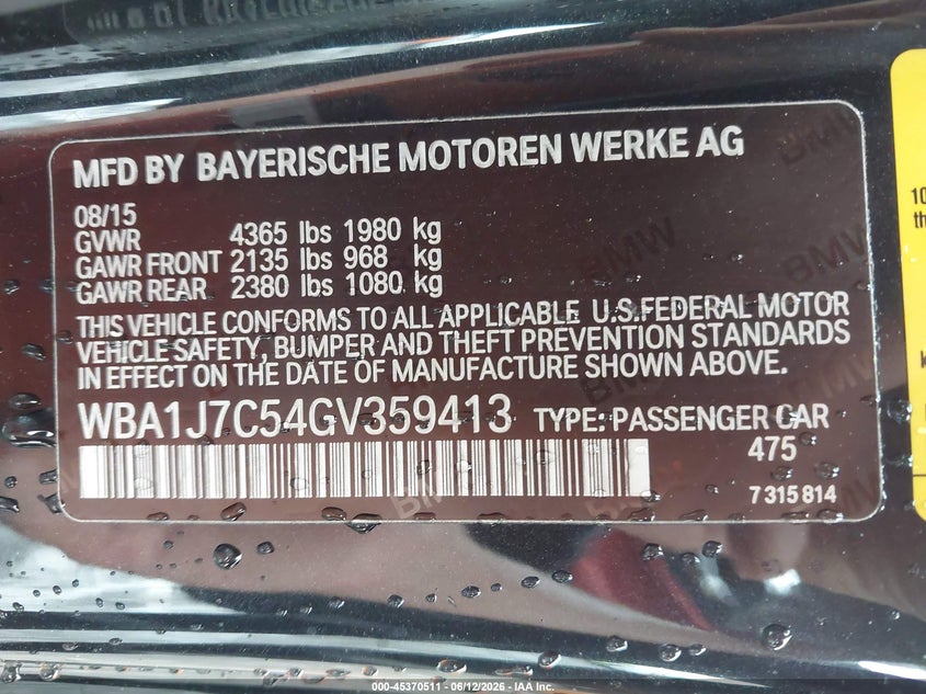 2016 BMW M235I VIN: WBA1J7C54GV359413 Lot: 45370511