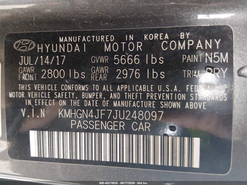 2018 Genesis G80 5.0 Ultimate VIN: KMHGN4JF7JU248097 Lot: 45370535