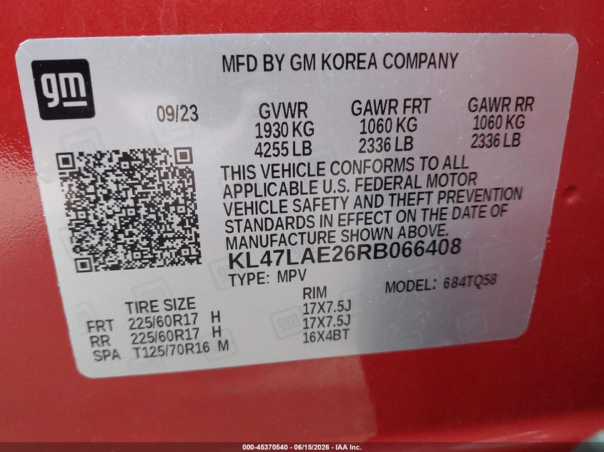 2024 BUICK ENVISTA 1.2L I-3 DI, DOHC, V(VIN: KL47LAE26RB066408