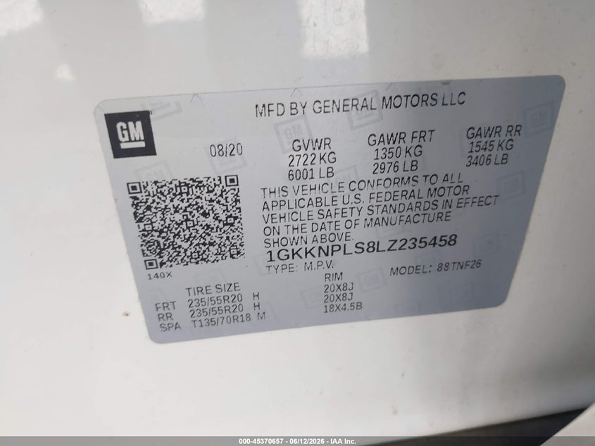 2020 GMC ACADIA SPORT UTILITY VEHICLE 3.6L V-6 DI, DOHC, VVT, 310HP