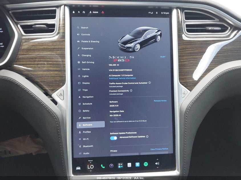 2015 Tesla Model S 70D/85D/P85D VIN: 5YJSA1H26FFP65533 Lot: 45370816
