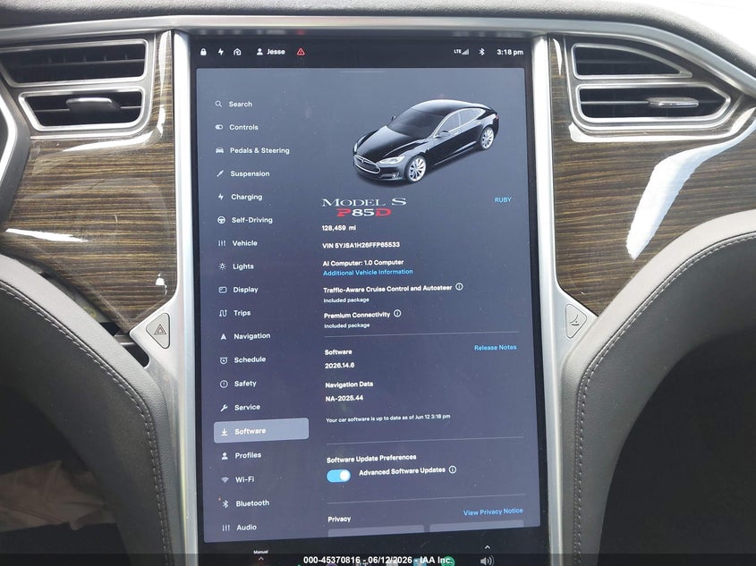 2015 Tesla Model S 70D/85D/P85D VIN: 5YJSA1H26FFP65533 Lot: 45370816