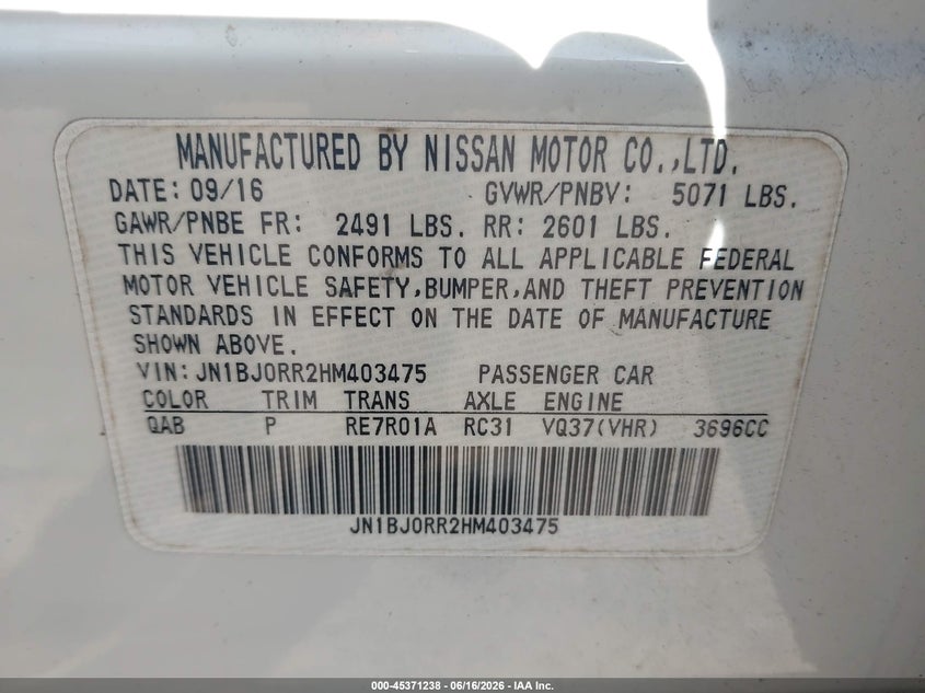 2017 Infiniti Qx50 VIN: JN1BJ0RR2HM403475 Lot: 45371238