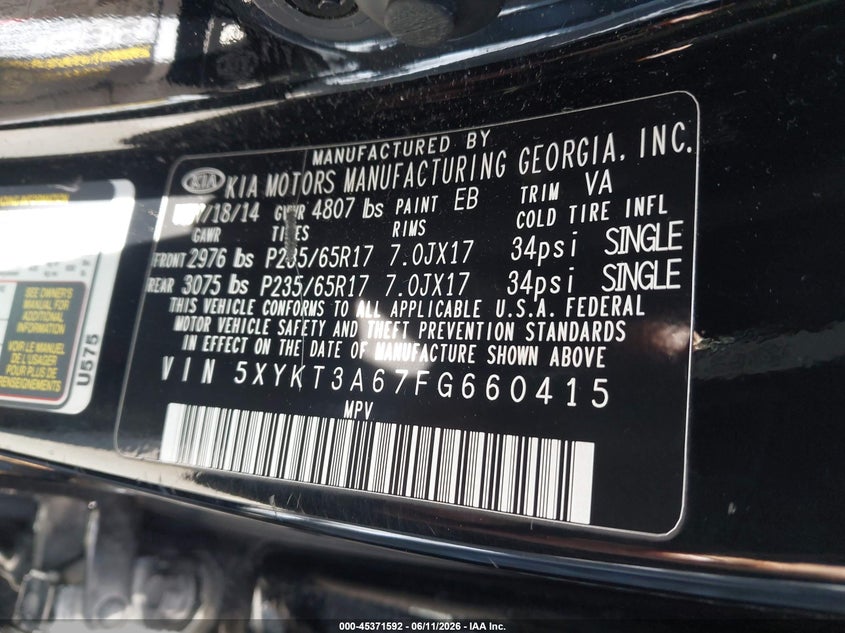 2015 KIA SORENTO SPORT UTILITY VEHICLE 2.4L I-4 DI, DOHC, VVT, 191HP