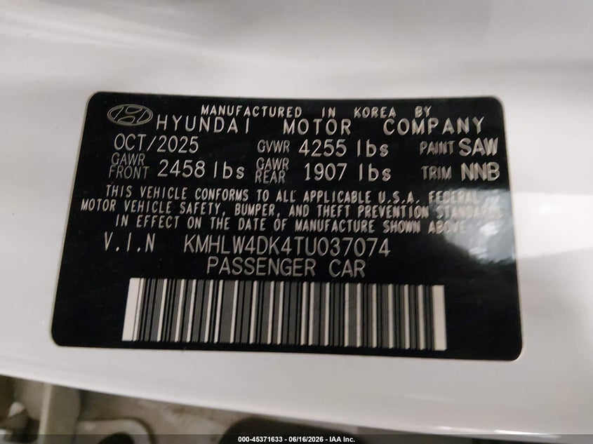 2026 Hyundai Elantra N VIN: KMHLW4DK4TU037074 Lot: 45371633