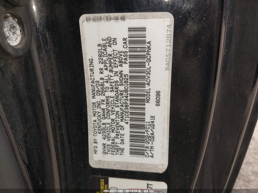 2004 Toyota Camry Solara Se Sport VIN: 4T1CE38P34U801825 Lot: 45371668