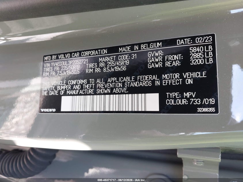 2023 Volvo Xc40 Recharge Pure Electric Twin Plus VIN: YV4ED3UL3P2052721 Lot: 45371717