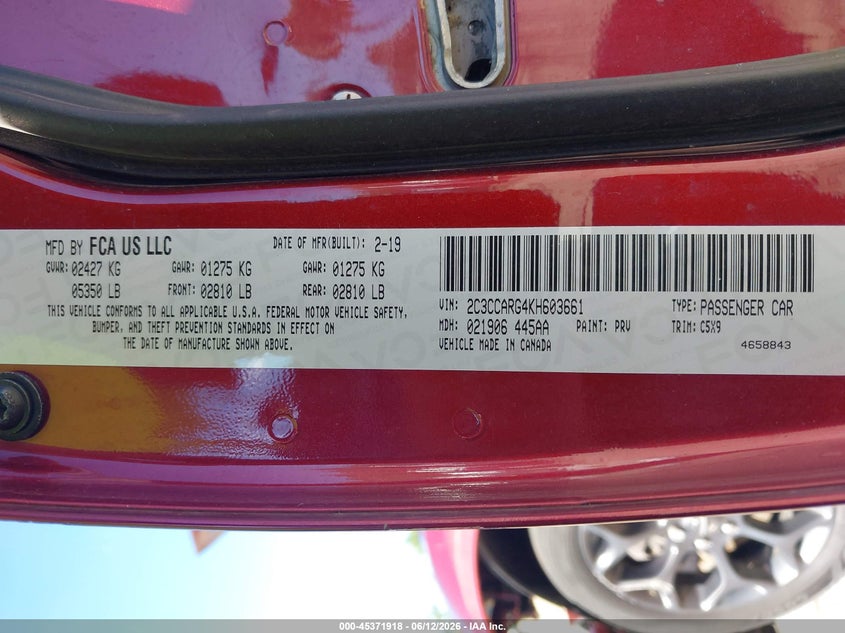 CHRYSLER 300 2019 VIN 2C3CCARG4KH603661