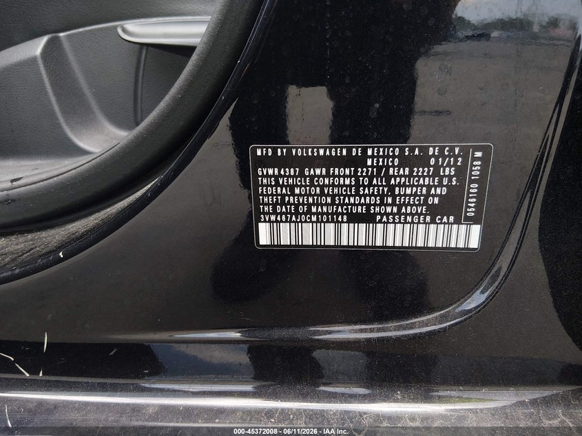 2012 VOLKSWAGEN JETTA SEDAN 2.0L I-4 DI, DOHC, VVT, TURBO, 200HP