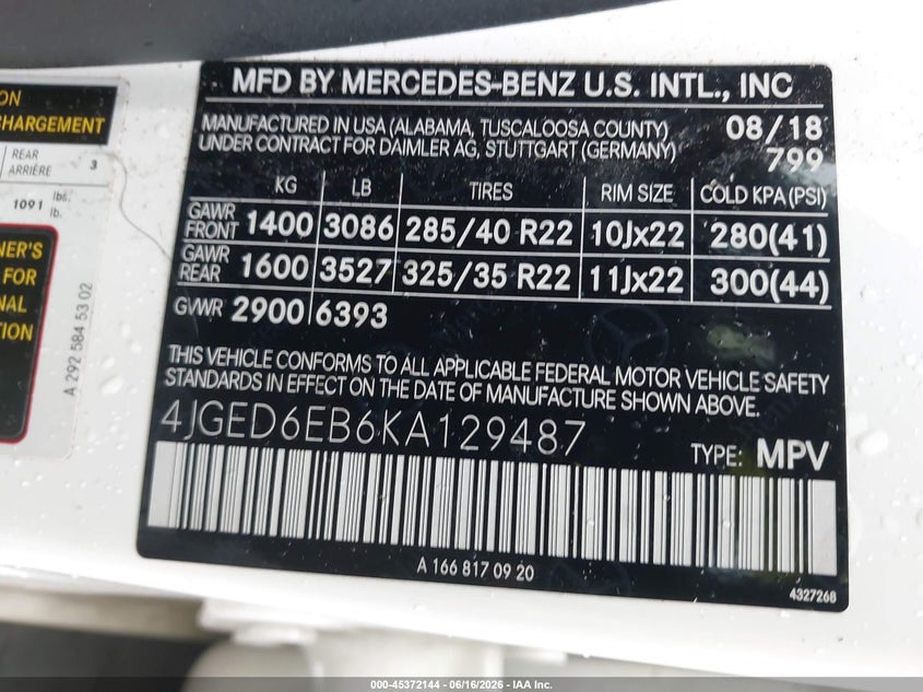 2019 Mercedes-Benz Amg Gle 43 Coupe 4Matic VIN: 4JGED6EB6KA129487 Lot: 45372144