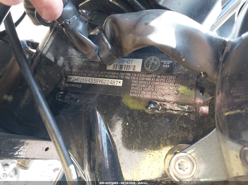 2008 Harley-Davidson Flhx VIN: 1HD1KB4338Y622487 Lot: 45372463