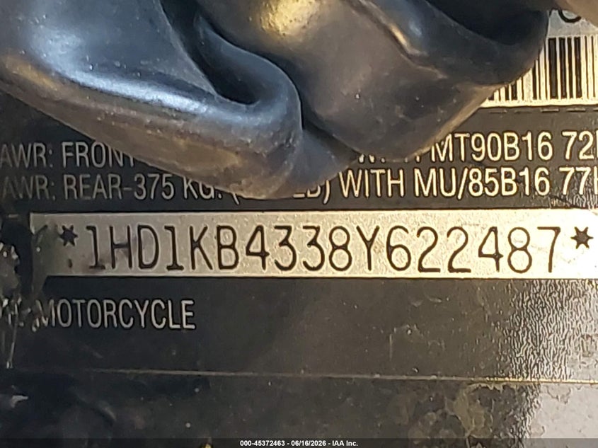 2008 Harley-Davidson Flhx VIN: 1HD1KB4338Y622487 Lot: 45372463