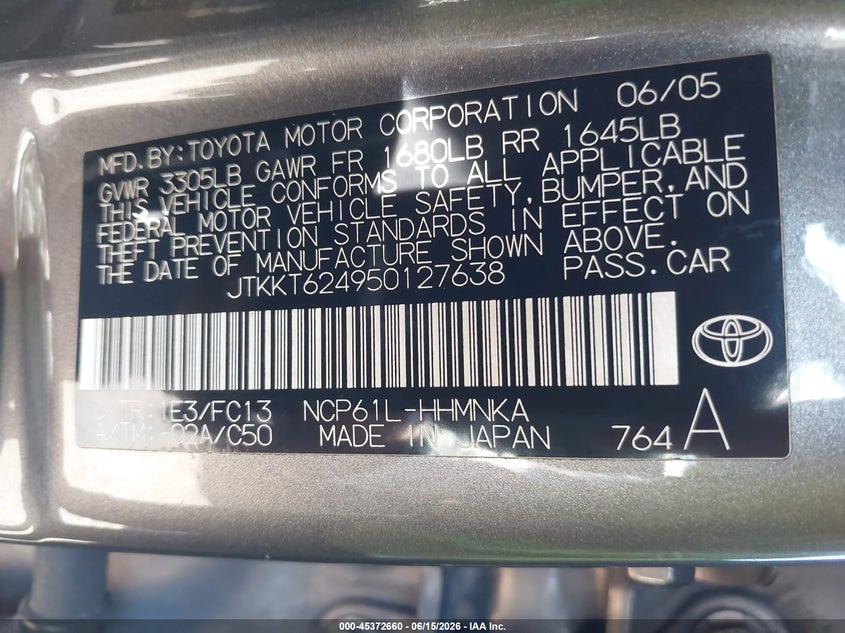 2005 Scion Xa VIN: JTKKT624950127638 Lot: 45372660