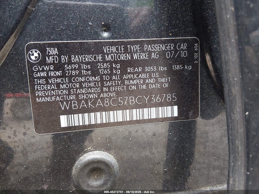 2011 BMW 7ER SEDAN 4.4L V8 FI DOHC 32V NF4