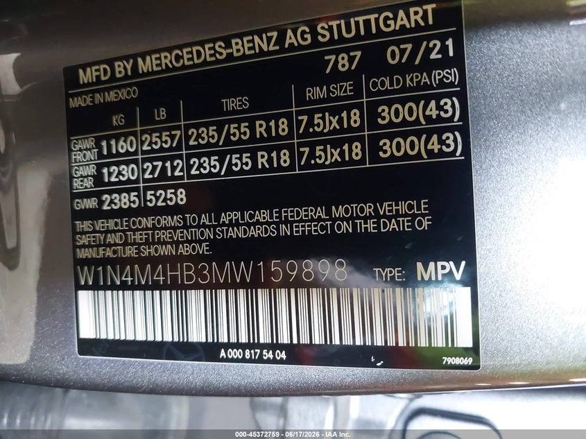 2021 Mercedes-Benz Glb 250 4Matic VIN: W1N4M4HB3MW159898 Lot: 45372759