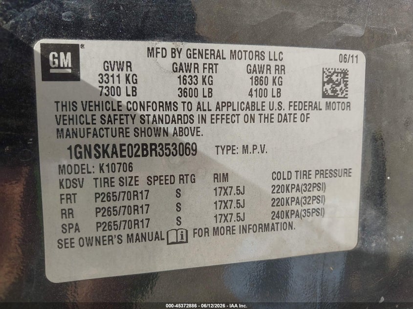2011 CHEVROLET TAHOE SPORT UTILITY VEHICLE 5.3L V-8 VVT, 320HP