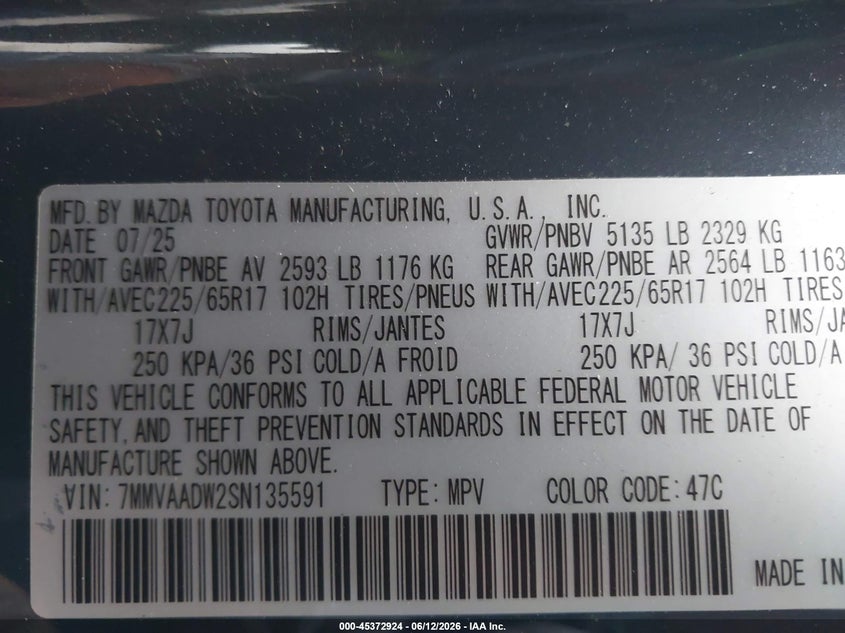 2025 Mazda Cx-50 Hybrid Premium Package VIN: 7MMVAADW2SN135591 Lot: 45372924