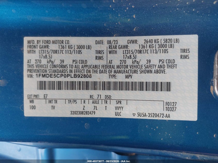 2023 Ford Bronco Wildtrak VIN: 1FMDE5CP0PLB92808 Lot: 45373077