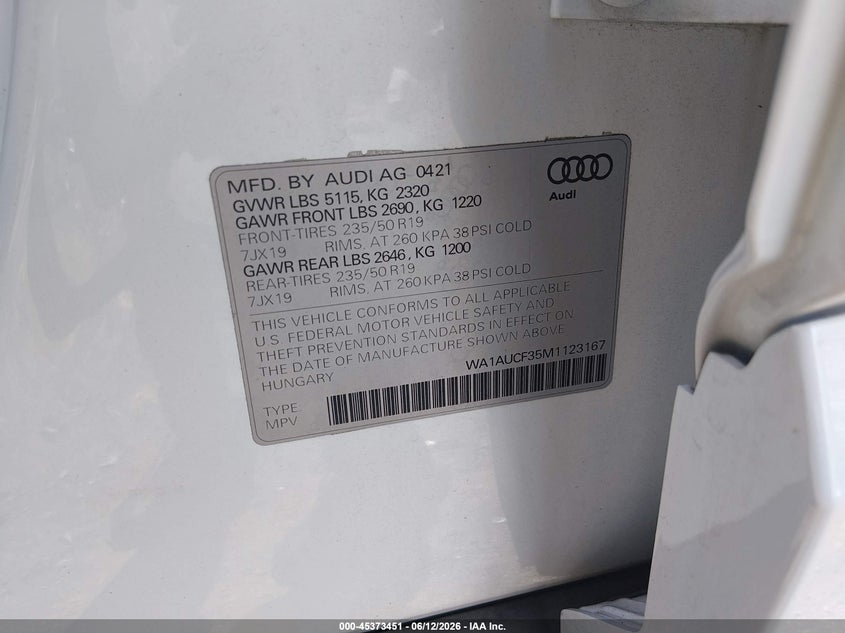 2021 Audi Q3 Premium 40 VIN: WA1AUCF35M1123167 Lot: 45373451