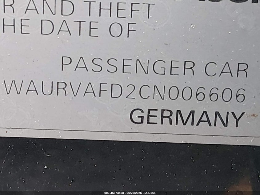 2012 Audi A8 L L 4.2 (Tiptronic) (No Longer Orderable) VIN: WAURVAFD2CN006606 Lot: 45373568