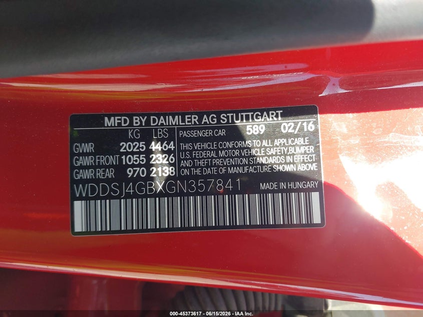 2016 Mercedes-Benz Cla 250 4Matic VIN: WDDSJ4GBXGN357841 Lot: 45373617