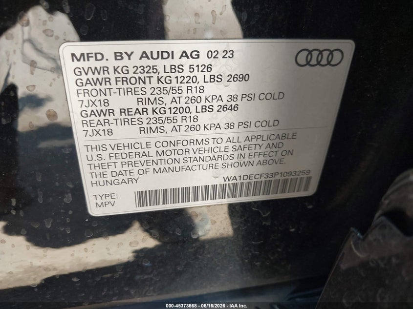 2023 Audi Q3 Premium 45 Tfsi S Line Quattro Tiptronic VIN: WA1DECF33P1093259 Lot: 45373668