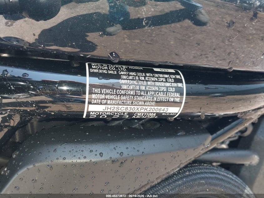 2023 Honda Cmx1100 A VIN: JH2SC830XPK200643 Lot: 45373973