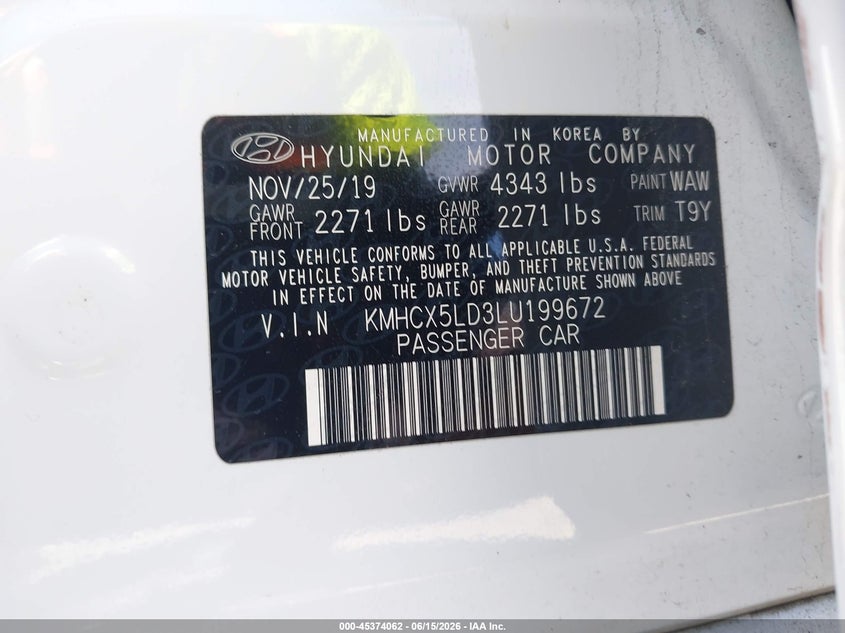 2020 Hyundai Ioniq Plug-In Hybrid Limited VIN: KMHCX5LD3LU199672 Lot: 45374062