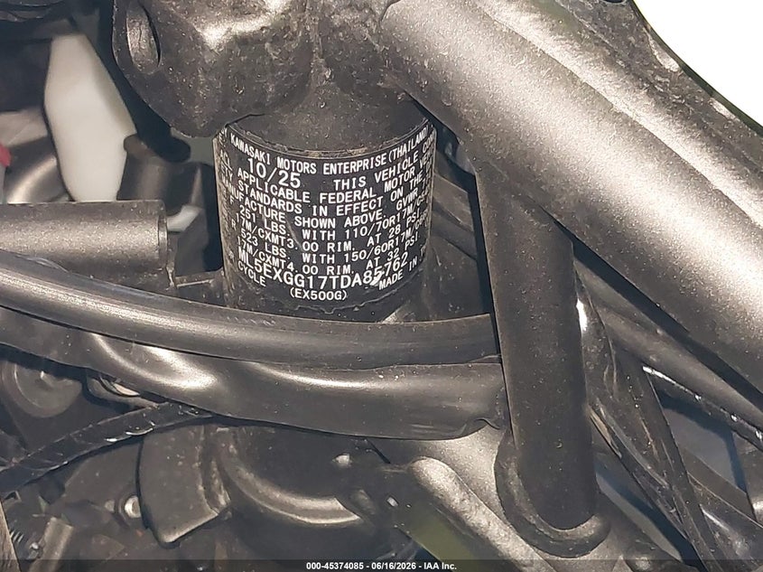 2026 Kawasaki Ex500 VIN: ML5EXGG17TDA85762 Lot: 45374085