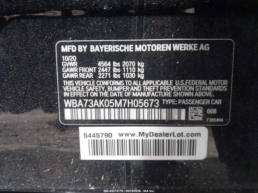 2021 BMW 228I Gran Coupe xDrive VIN: WBA73AK05M7H05673 Lot: 45374176